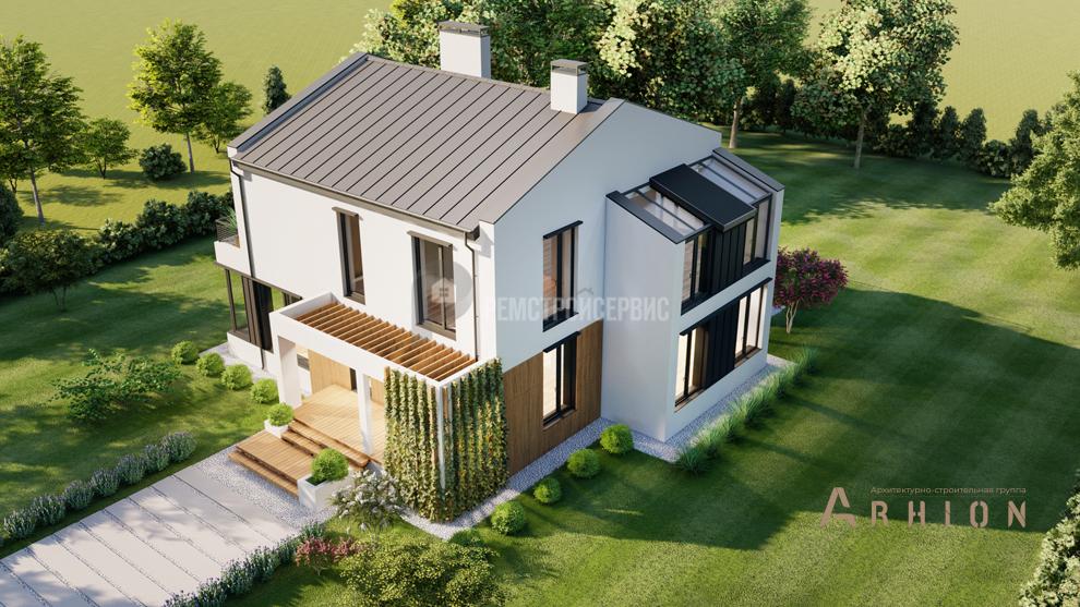 2. Проект двухэтажного дома в немецком стиле с двускатной кровлей, t-93-01, площадью - 217 кв c терассой